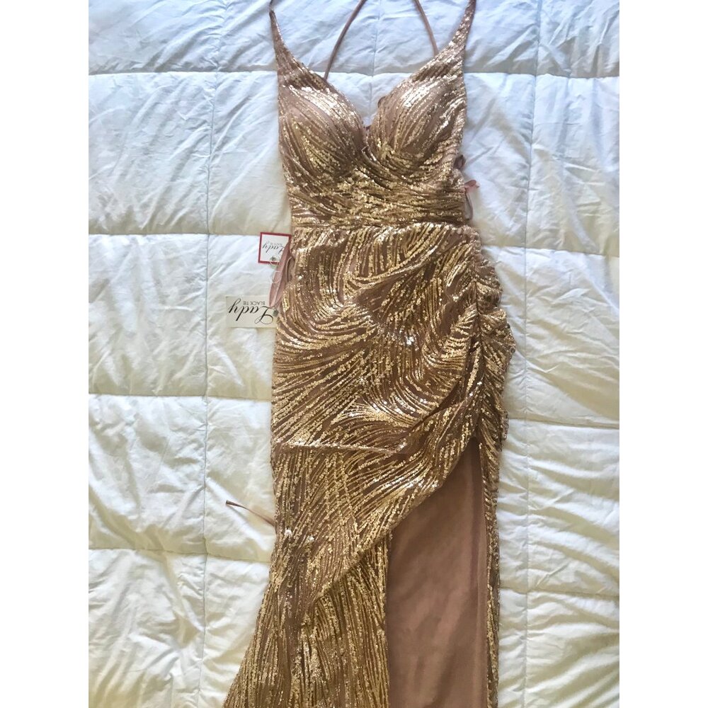 NWT Portia & Scarlett Gold Sequin Prom Dress with Slit Size 2